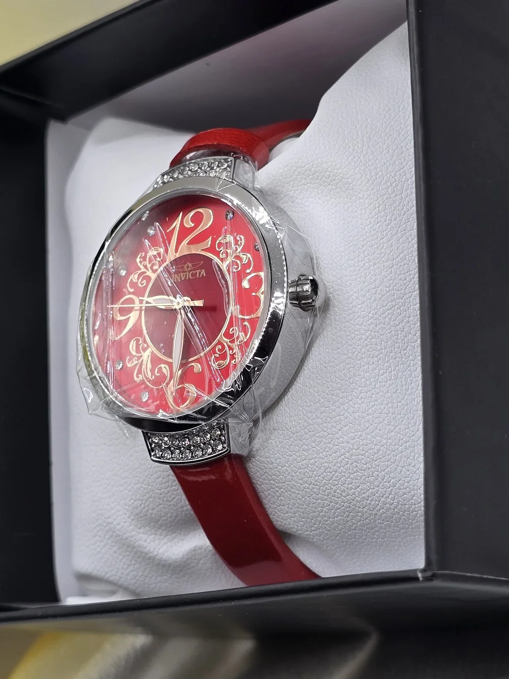 Invicta Celestial Women’s Quartz 33mm Silver Case White Dial Red Band